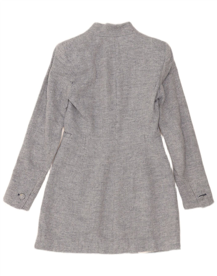Zara Dame Longline Blazer Jacket UK 4 XS Blue Chevron Modern