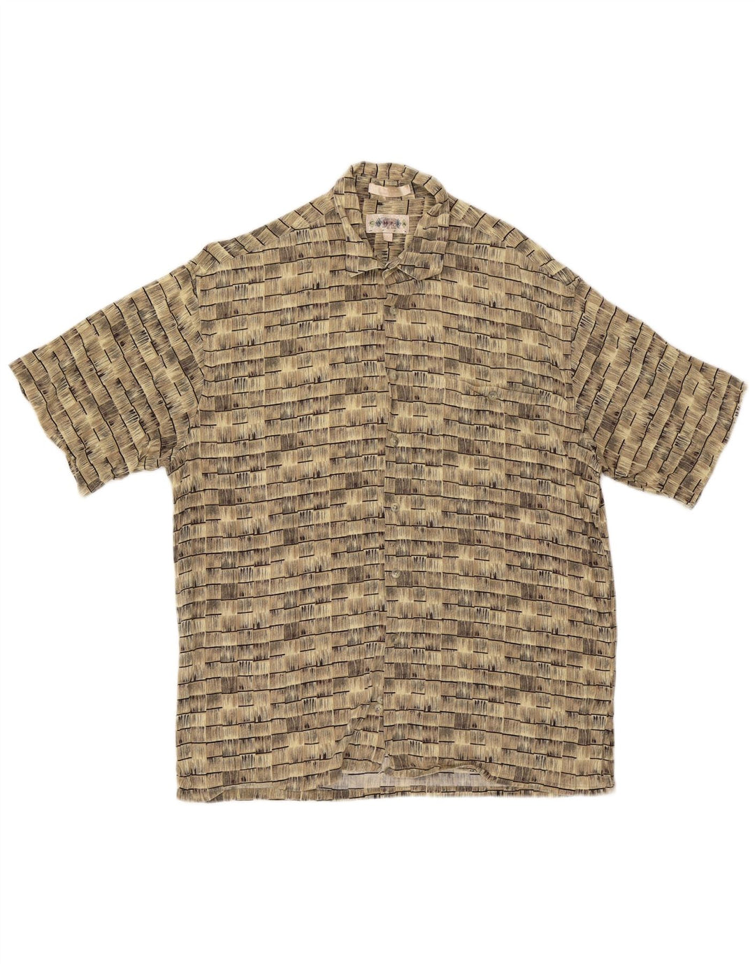 Vintage Kortærmet Herreskjorte Stor Beige Stribet Rayon