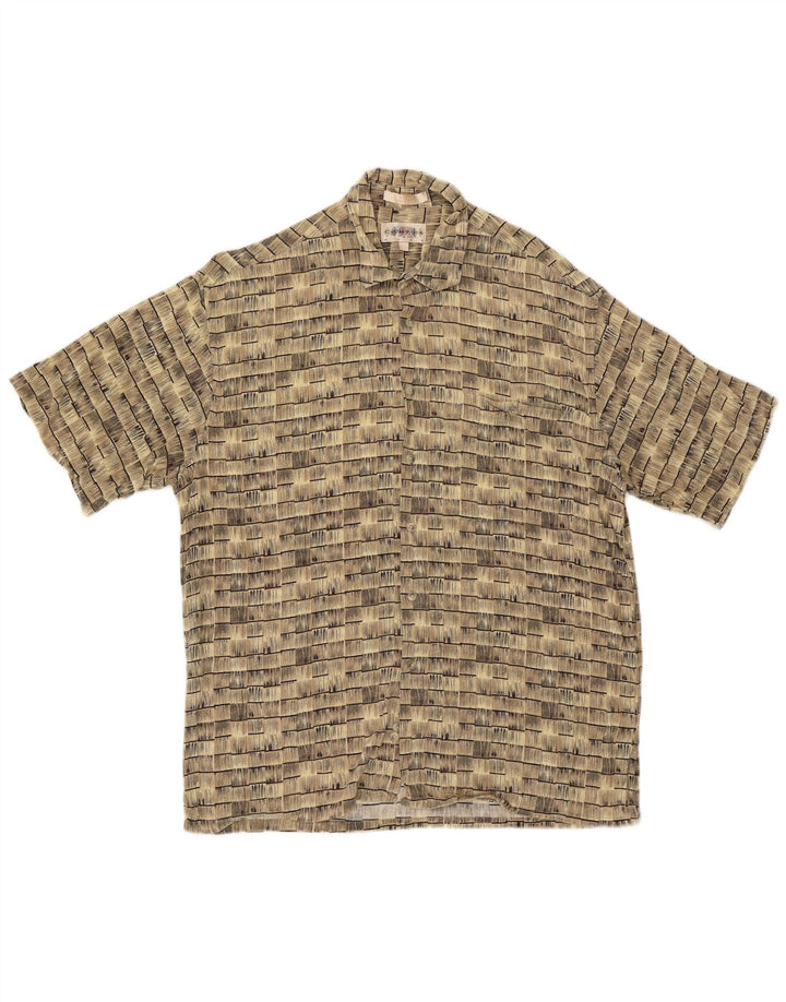 Vintage Kortærmet Herreskjorte Stor Beige Stribet Rayon
