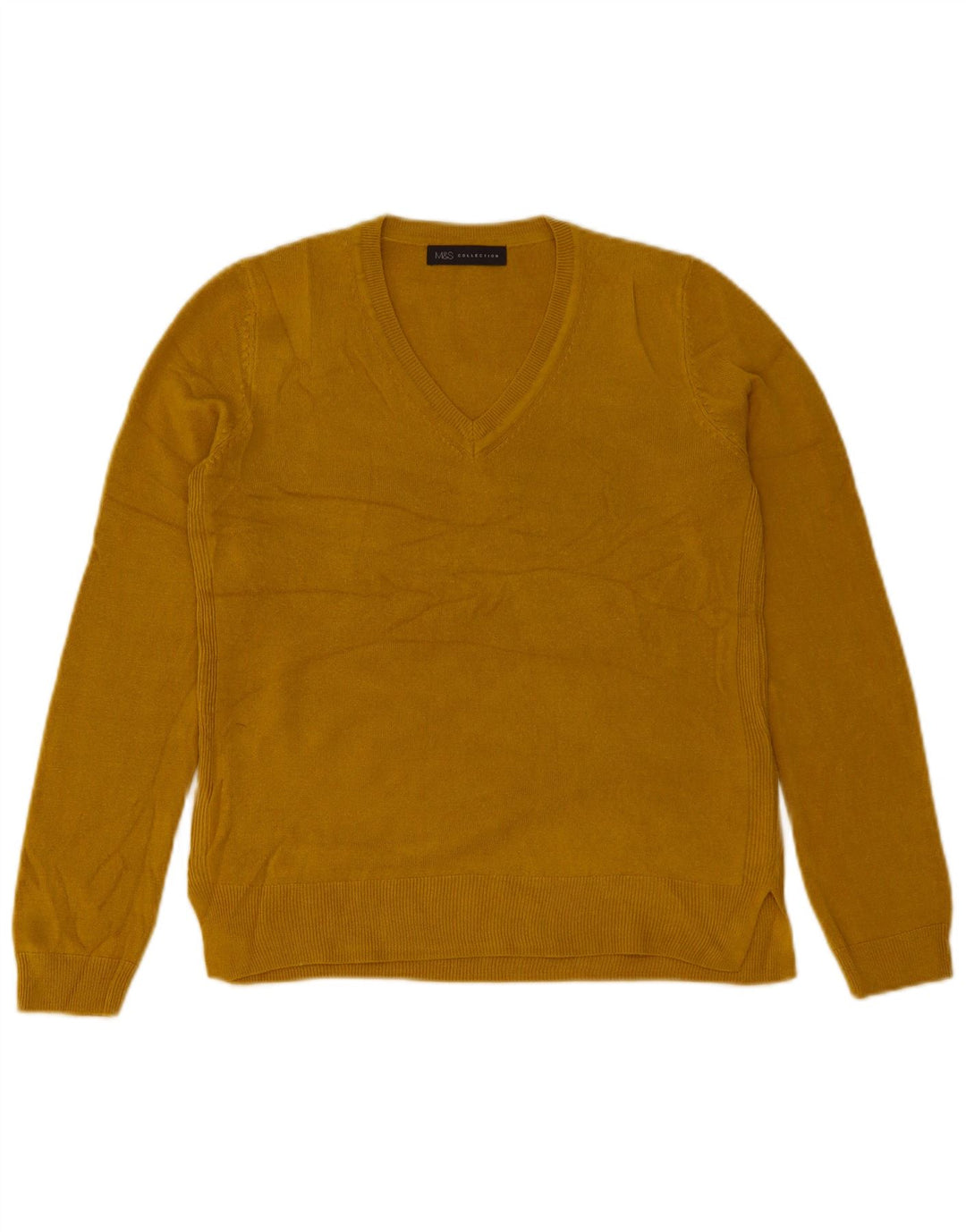 Marks & Spencer Dame V-hals sweater UK 12 Medium Gul Akryl