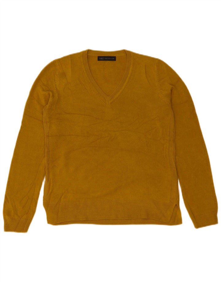 Marks & Spencer Dame V-hals sweater UK 12 Medium Gul Akryl