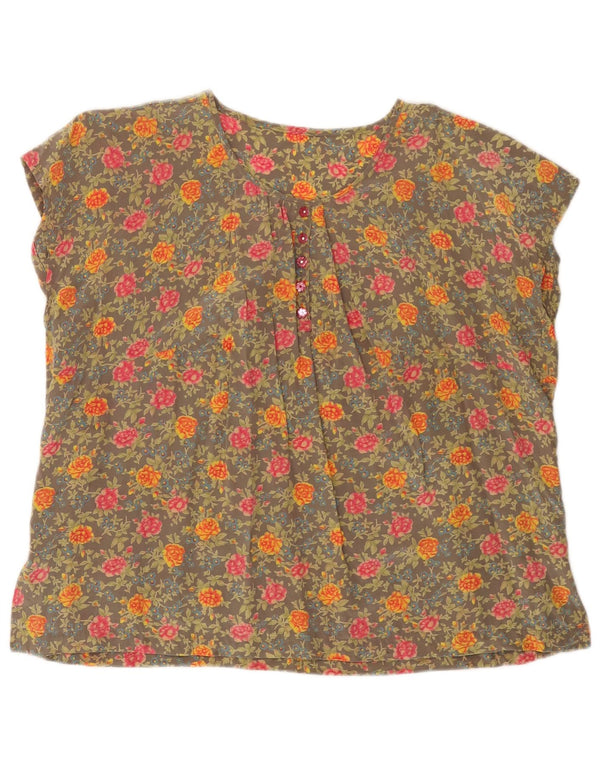 Vintage kvinders ærmeløs bluse Top UK 18 XL Khaki Floral
