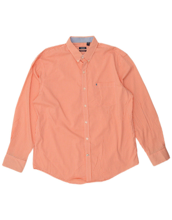 Izod Mens Shirt Large Pink Gingham Cotton