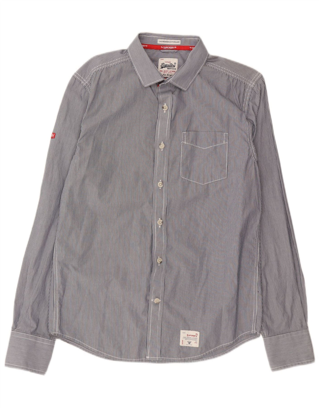 SUPERDRY Mens Shirt Large Blue Pinstripe Cotton