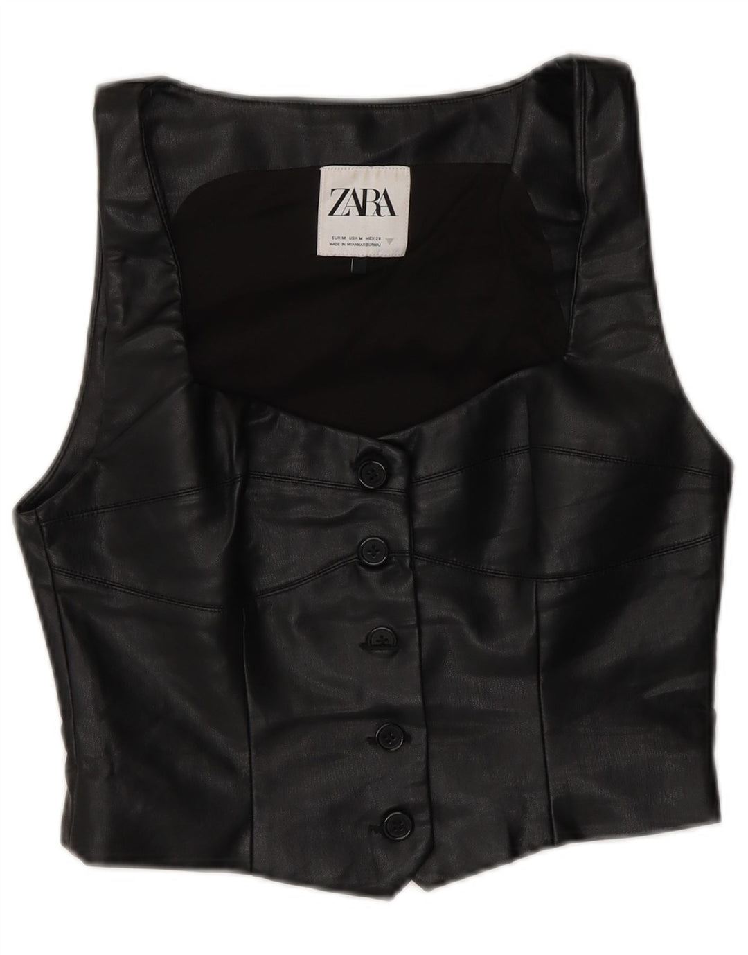 Zara Dame Lædervest UK 12 Medium Sort