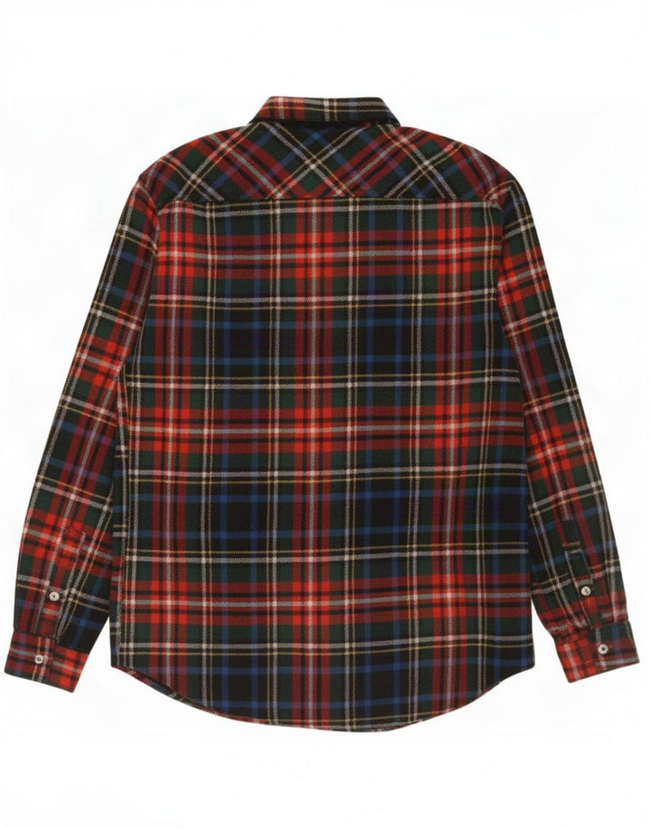 Vintage Mens Overshirt Flannel Shirt Small Red Plaid Polyester