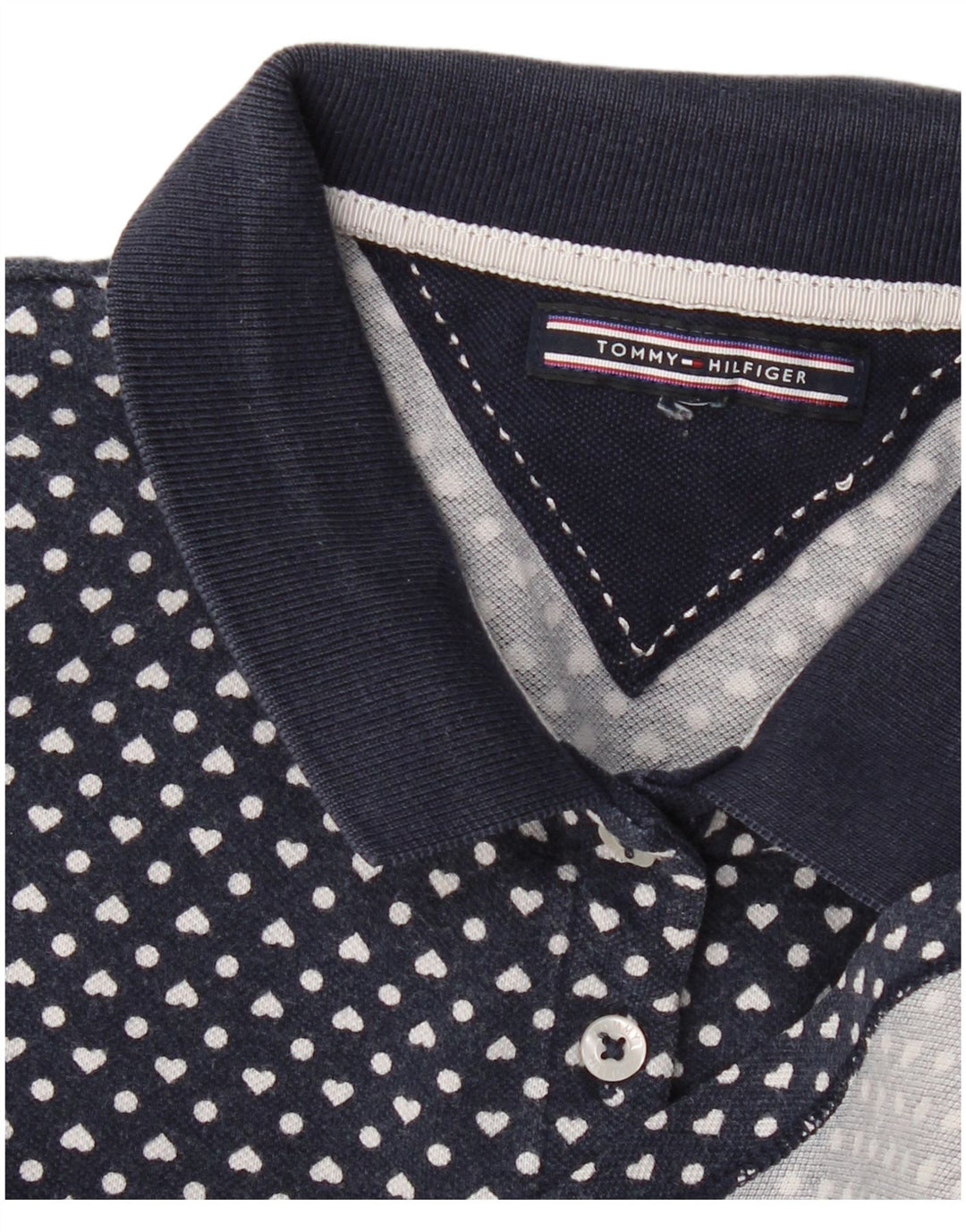 TOMMY HILFIGER Dame Polo Shirt UK 12 Medium Navy Blue Spotted