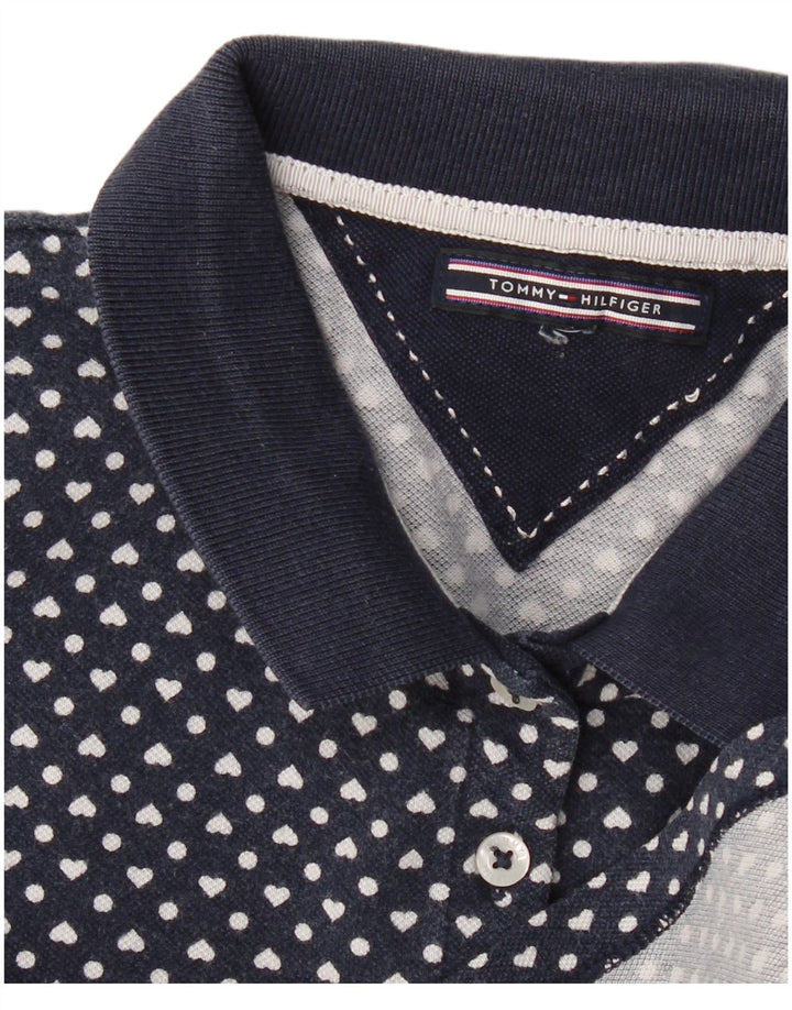 TOMMY HILFIGER Dame Polo Shirt UK 12 Medium Navy Blue Spotted