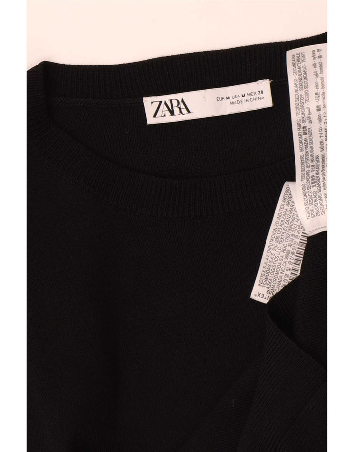 Zara Dame 3/4 ærmet bluse Top UK 12 Medium Sort Bomuld
