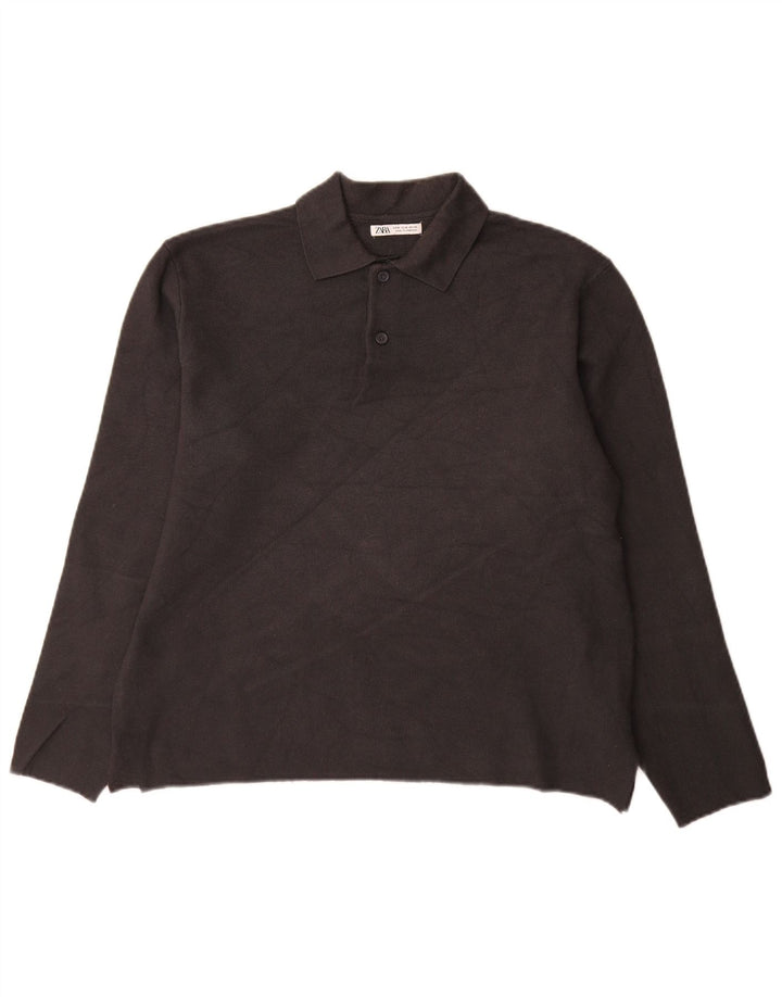 Zara Herre Polo Neck Jumper Sweater Medium Grå Viscose