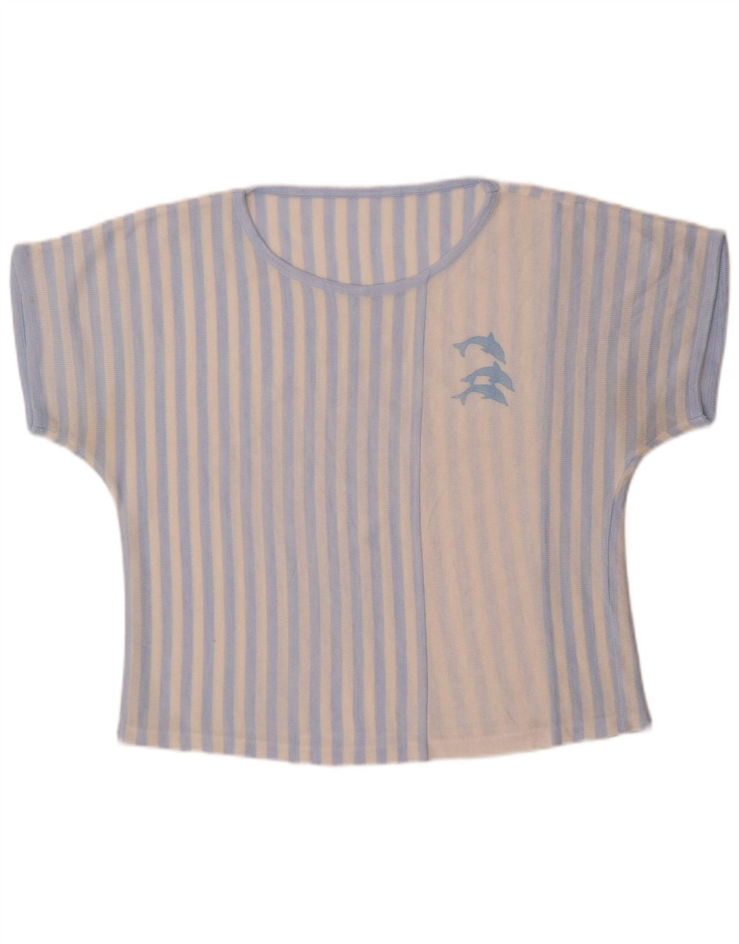 Vintage Dame T-Shirt Top UK 16 Stor Blå Stribet