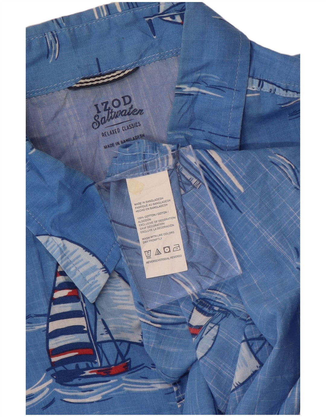 IZOD Herre Salt Water Kortærmet Shirt XL Blå Bomuld Hawaiian