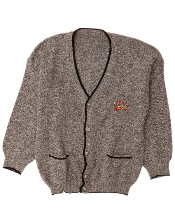 Vintage herre cardigan sweater, stor grå flækket uld