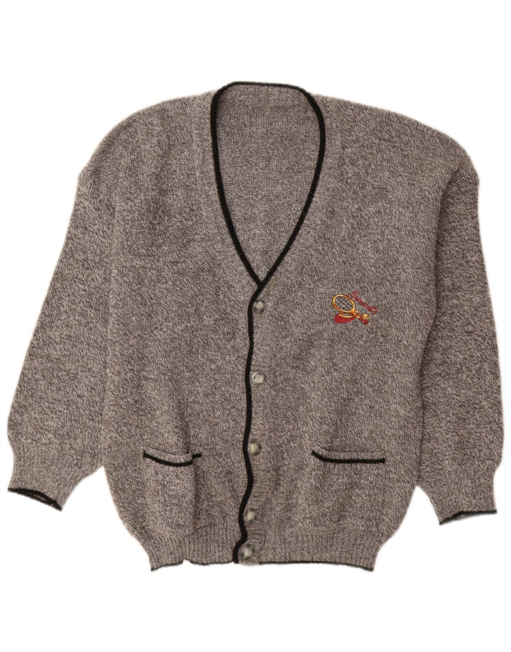 Vintage herre cardigan sweater, stor grå flækket uld