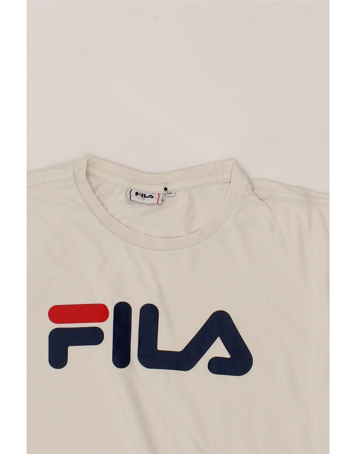 FILA Womens Graphic T-Shirt Top UK 14 Medium White Vintage Fila and Second-Hand Fila from Messina Hembry 