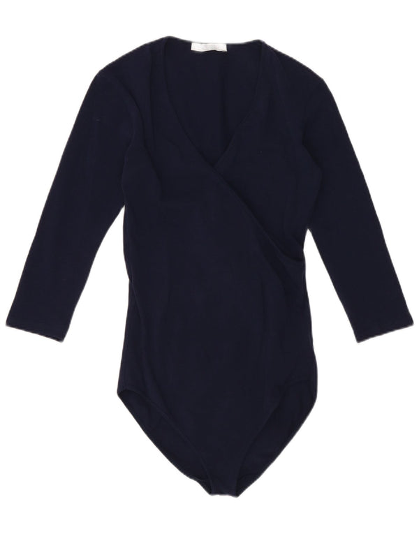 Zara Womens 3/4-ærmet bodysuit UK 8 Small Navy Blue Cotton