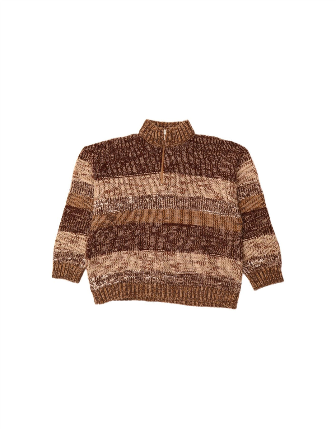VINTAGE Mens Zip Neck Jumper Sweater XL Brown Colourblock Vintage Vintage and Second-Hand Vintage from Messina Hembry 