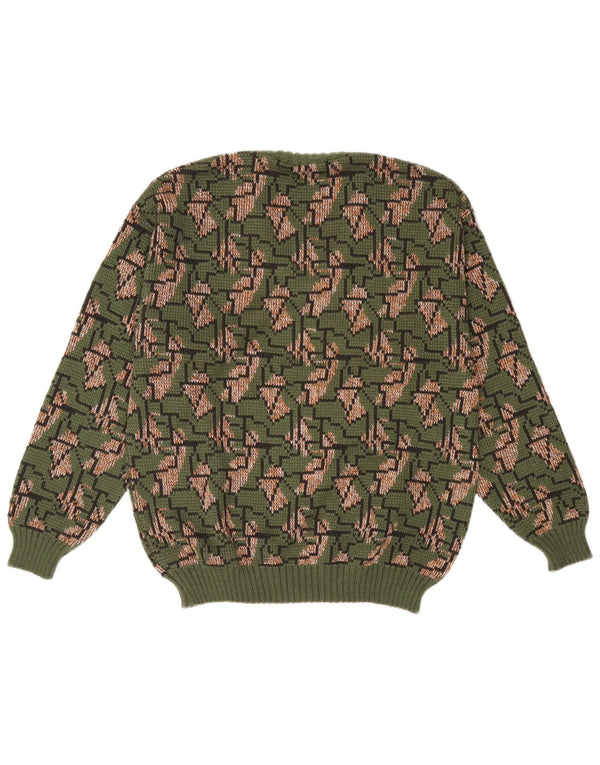Vintage Herre V-hals sweater IT 52 Stor Grøn Geometrisk