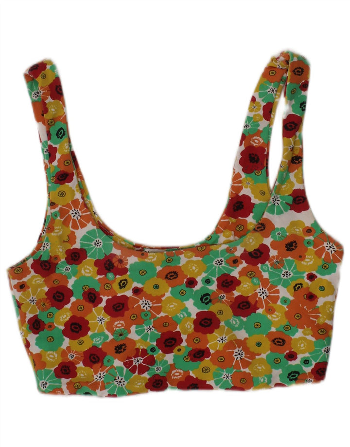 ZARA Graphic Crop Top til kvinder UK 12 Medium Multicolored Floral Colorful