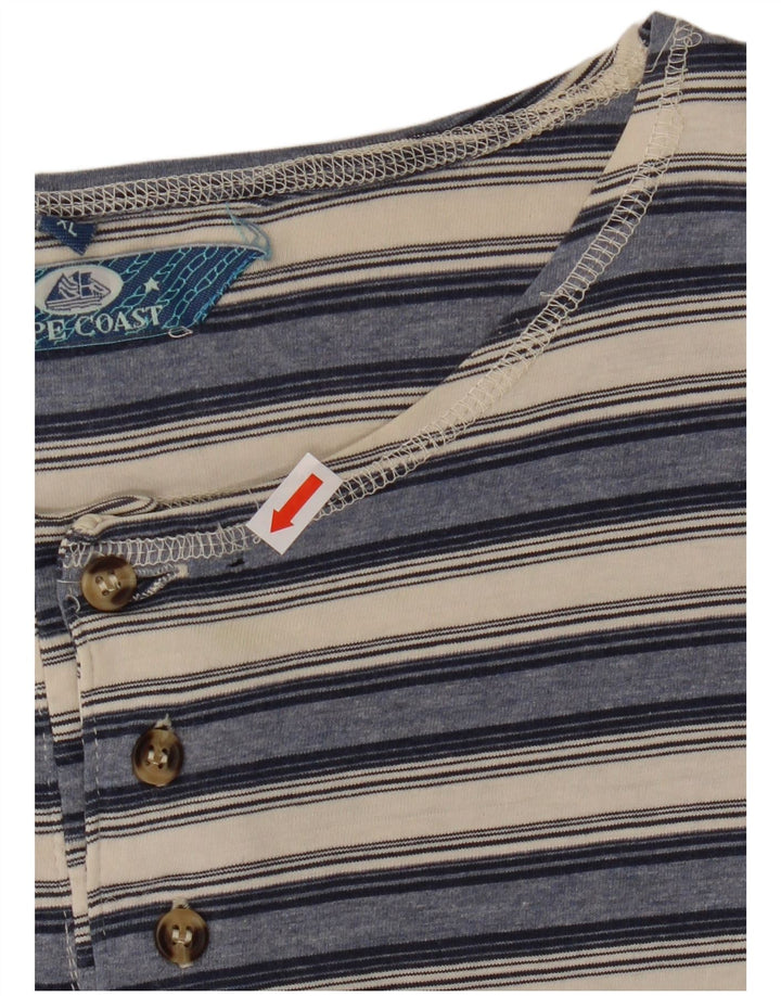 VINTAGE herre T-shirt top XL marineblå stribet bomuld