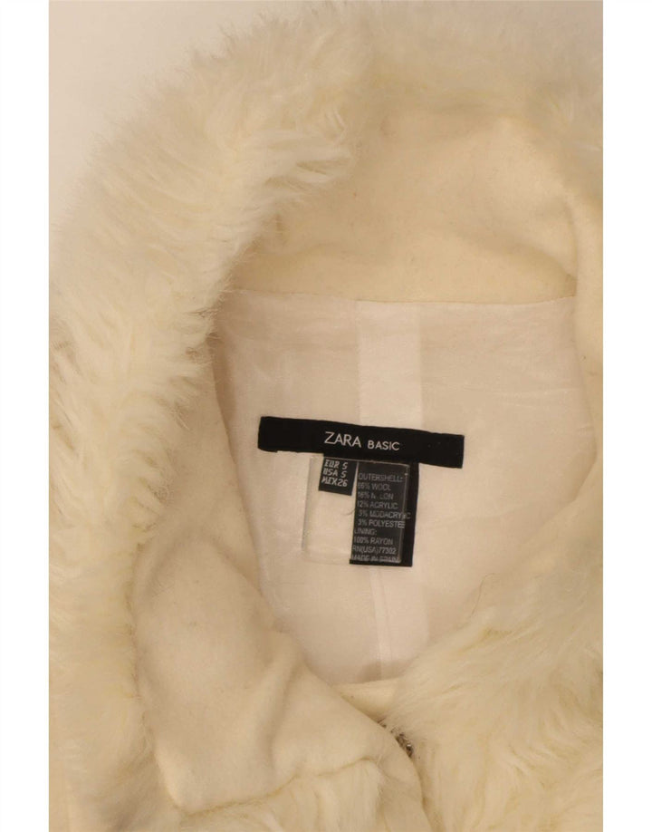 Zara Dame Overfrakke UK 10 Lille Beige Uld
