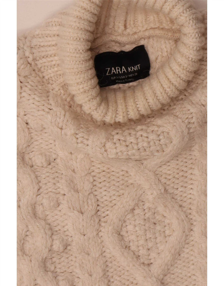 Zara Dame Oversized Roll Neck Jumper Sweater UK 10 Small Beige Acryl