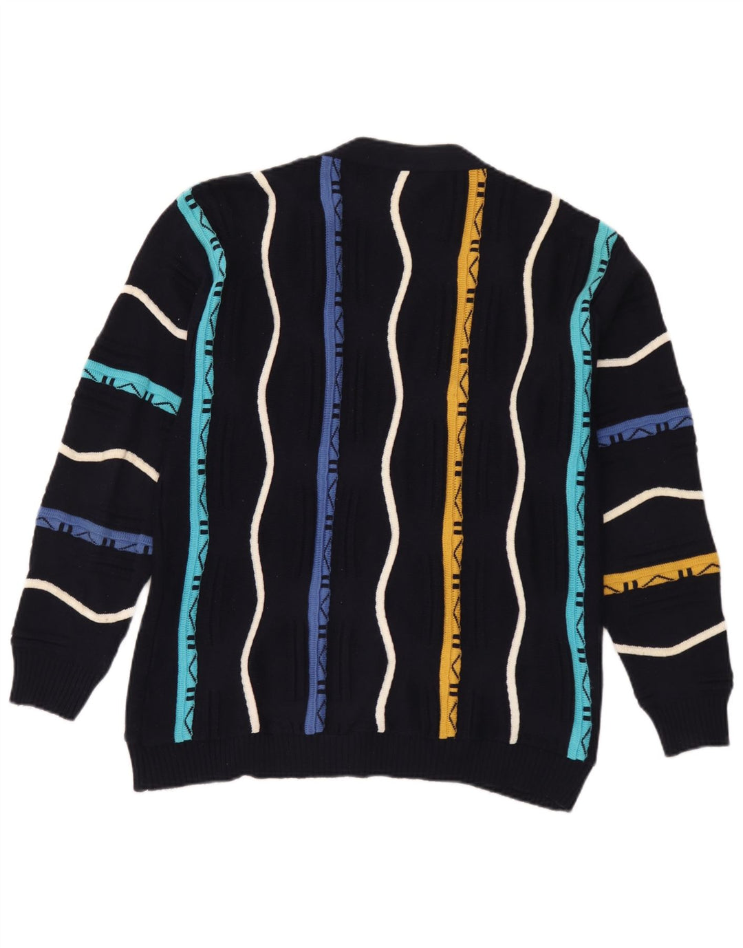 Vintage herre cardigan sweater mellem marineblå stribet bomuld