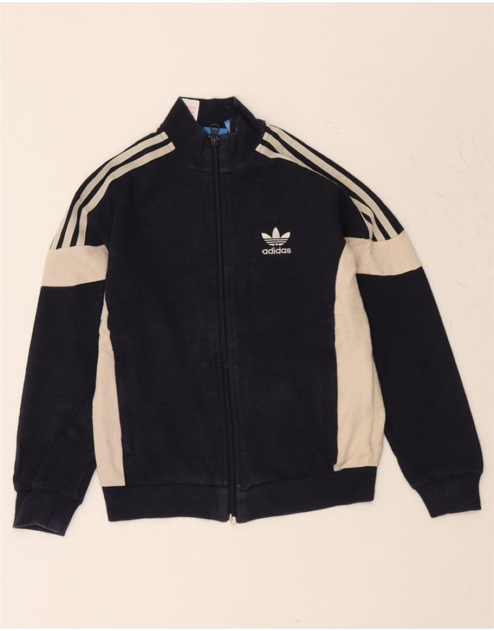 ADIDAS Boys Tracksuit Top Jacket 9-10 Years Navy Blue Colourblock Cotton Vintage Adidas and Second-Hand Adidas from Messina Hembry 