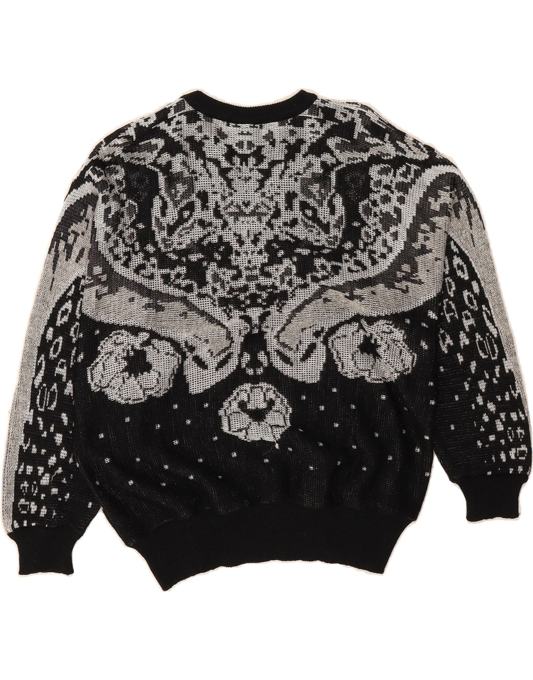 LUCIA Womens Abstract Pattern Crew Neck Jumper Sweater UK 20 2XL Black Vintage Lucia and Second-Hand Lucia from Messina Hembry 
