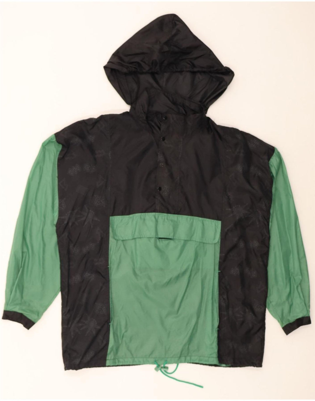 VINTAGE Mens Hooded Pullover Rain Jacket UK 40 Large Black Colourblock Vintage Vintage and Second-Hand Vintage from Messina Hembry 