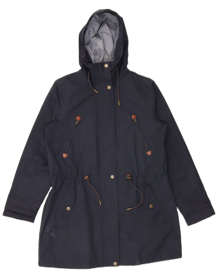 Fat Face Dame Hætte Regnjakke UK 12 Medium Navy Blue Bomuld