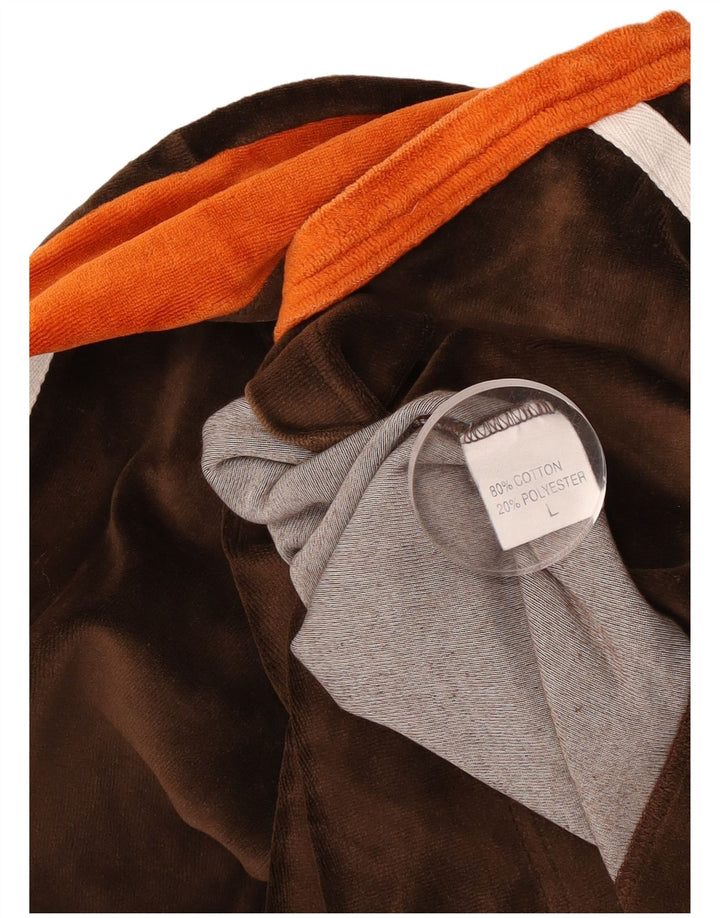 Vintage Herre Top Langærmet Stor Brun Colourblock Bomuld