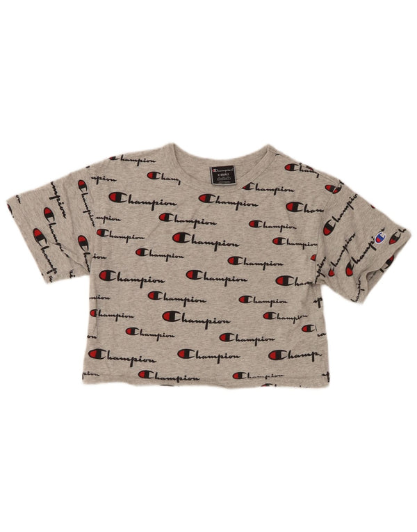 Champion Dame Crop Grafisk T-Shirt Top UK 6 XS Grå Flecked