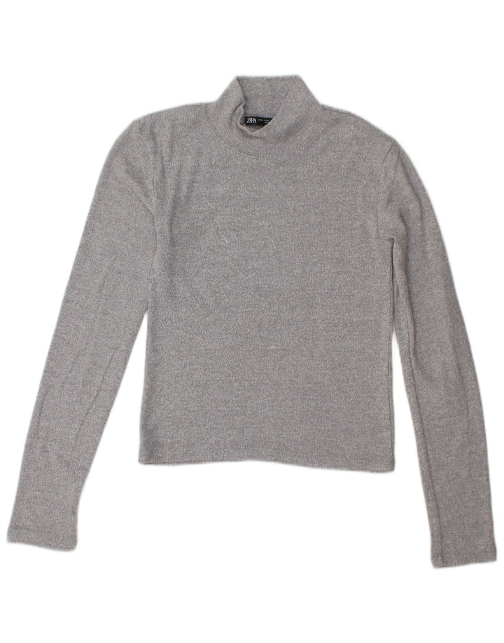 Zara Womens Crop Turtle Neck Jumper Sweater UK 10 Small Grey