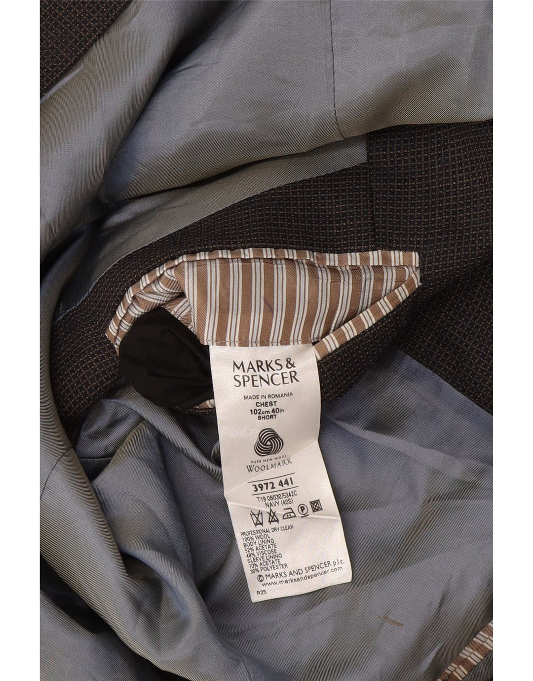 Marks & Spencer Herre Short Blazer Jacket UK 40 Medium Navy Blue Check