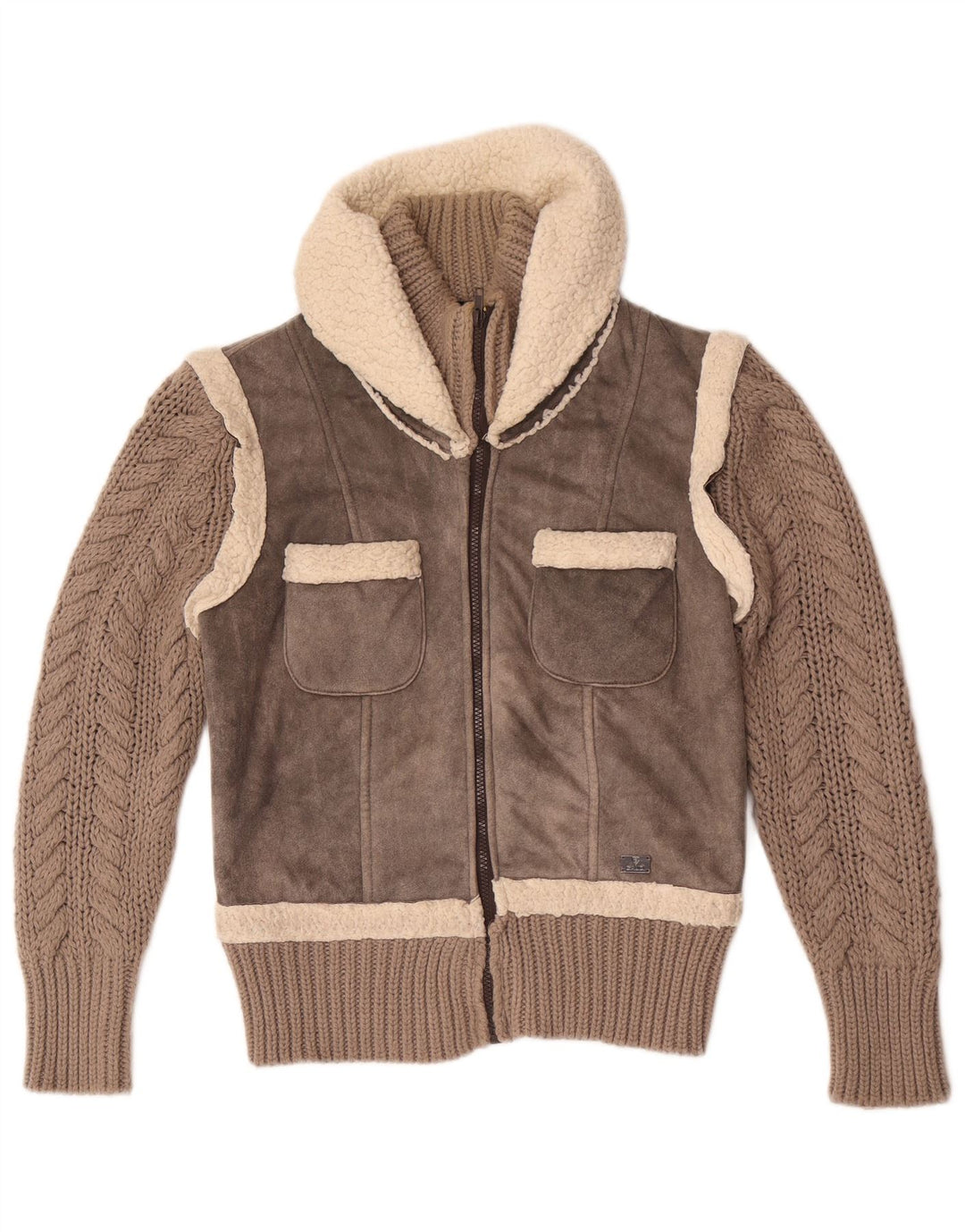 Gaudi Damestrik Sherpa Bomber Jacket IT 46 Stor Grå Polyester
