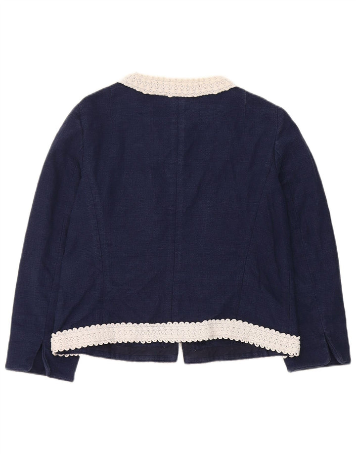 Luisa Spagnoli Womens Crop Bolero Jacket IT 46 Large Navy Blue Colourblock