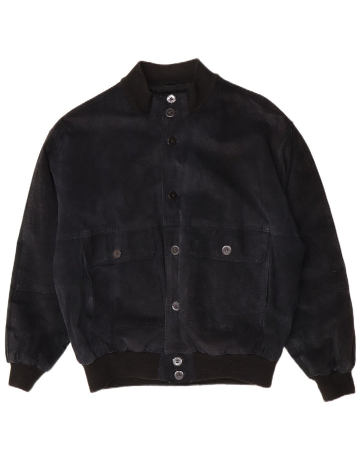John Monroe Herre Loose Fit Suede Bomber Jacket UK 36 Small Navy Blue
