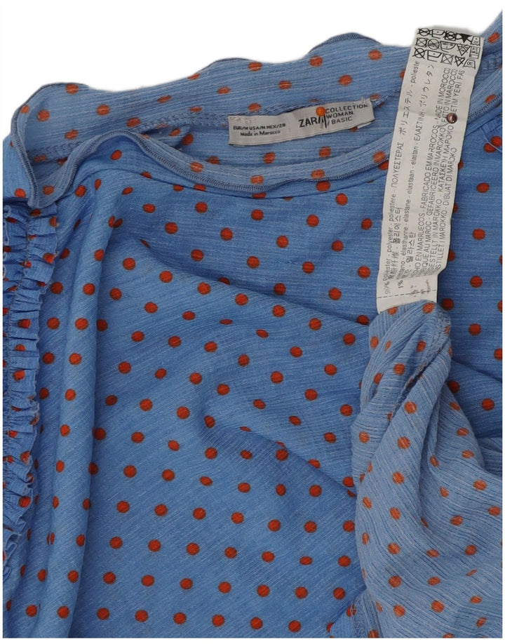 ZARA Damebluse Top UK 14 Medium Blue Spotted Polyester