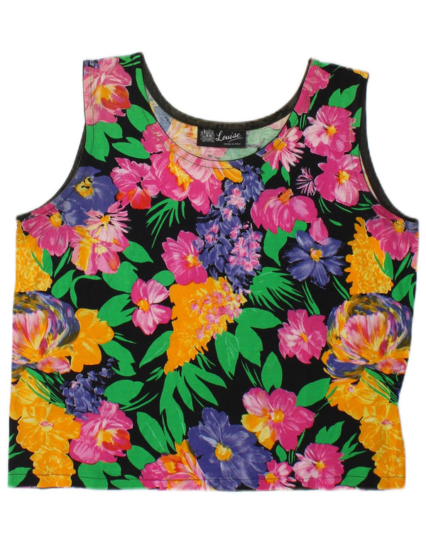 Vintage Womens Crop Vest Top UK 14 Medium Multicolored Floral Bomuld