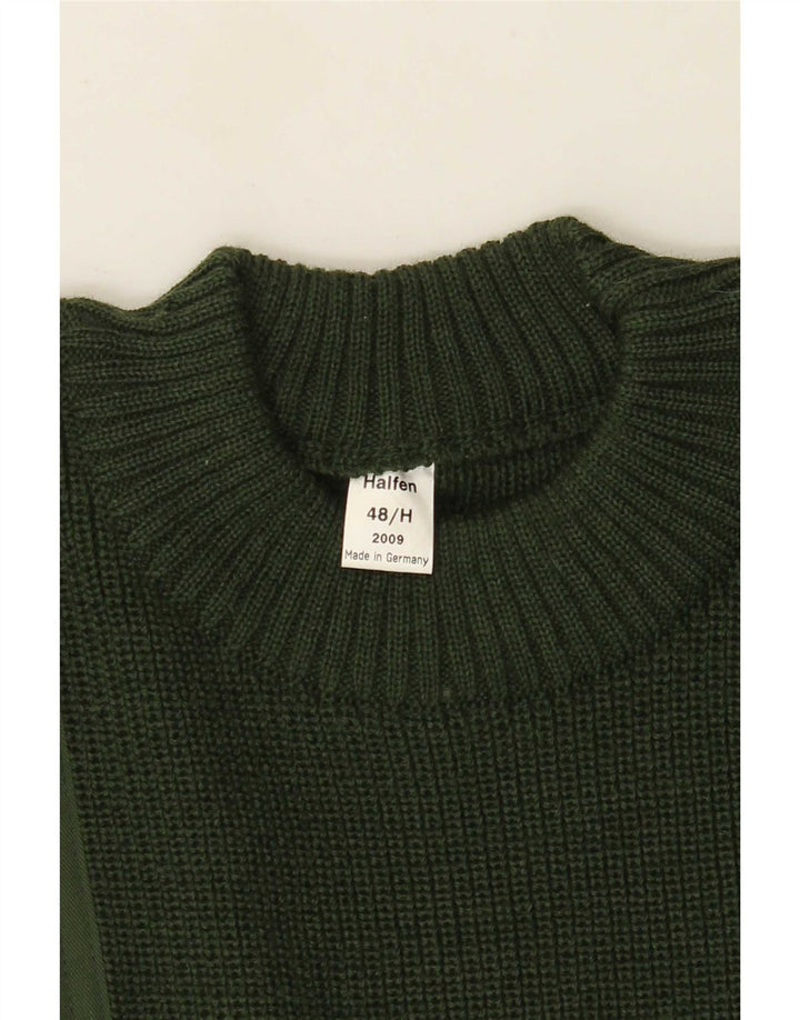 Halfen Herre Crew Neck Jumper Sweater IT 48 Medium Green Colourblock Uld