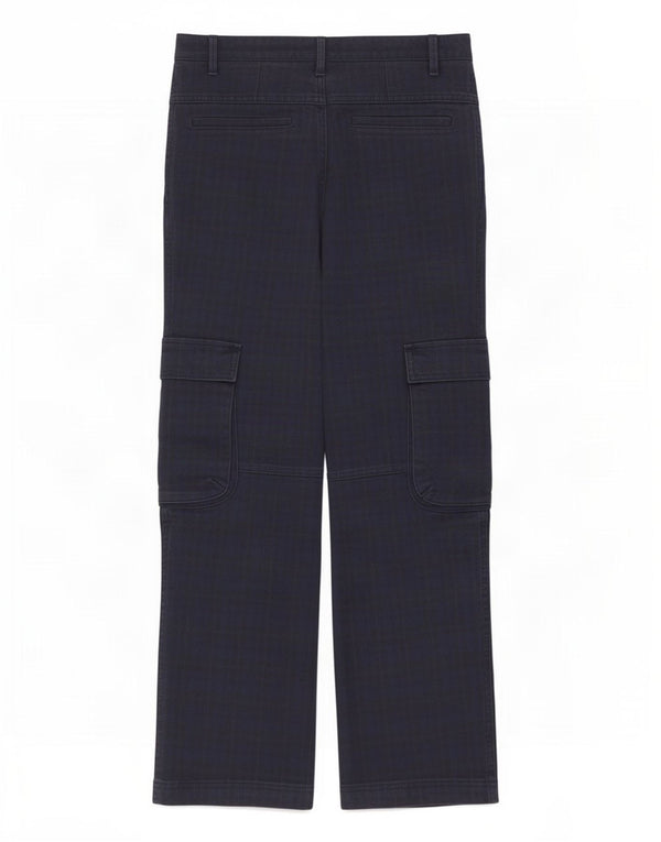 Zara Dame Straight Cargo Bukser Medium W28 L28 Navy Blue Check