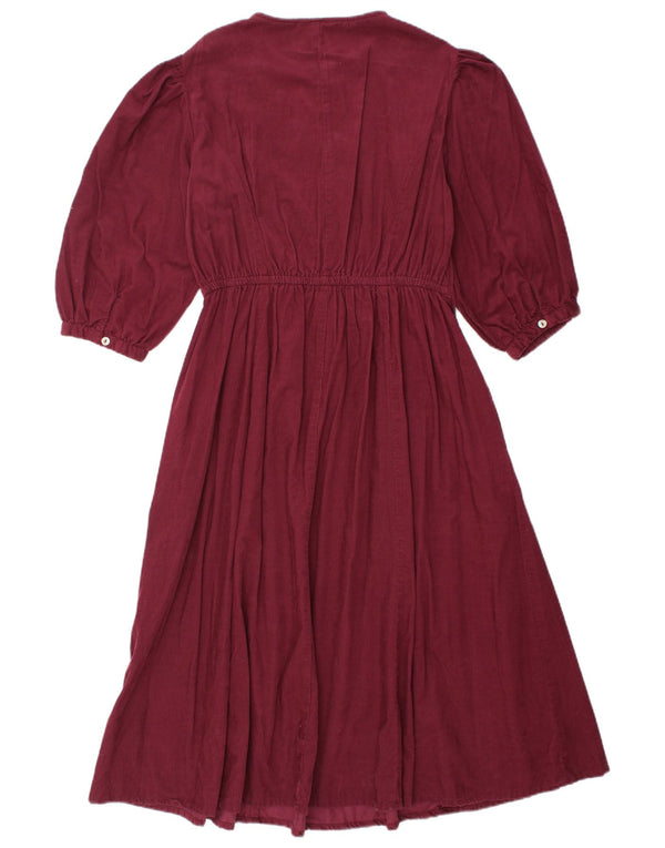 MONSOON dame 3/4 ærmet fløjlsbukser A-line kjole UK 12 Medium Burgundy