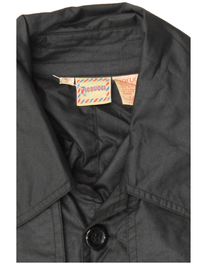 Fiorucci Trench Coat med hætte til mænd UK 36 Lille sort nylon