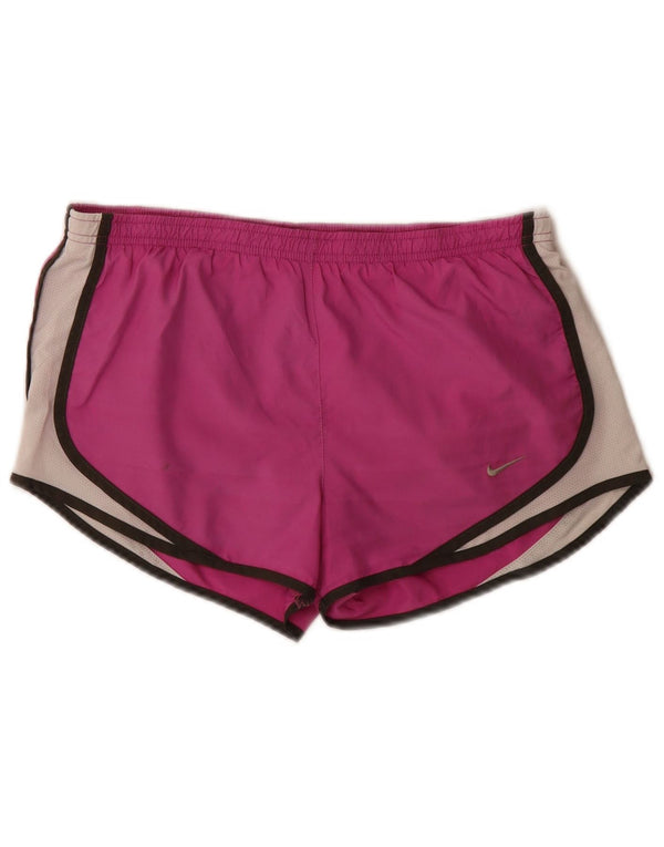 Nike Dame Dri Fit Sports Shorts UK 14 Medium Pink Colourblock Polyester
