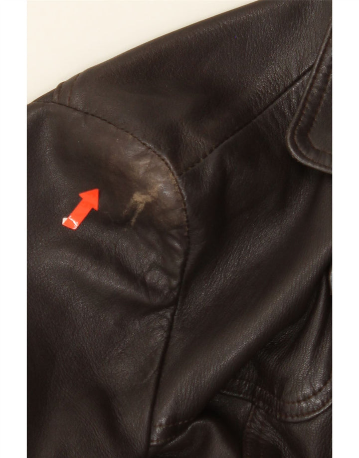 VINTAGE Womens 3 Button Leather Blazer Jacket UK 12 Medium Brown Leather Vintage Vintage and Second-Hand Vintage from Messina Hembry 