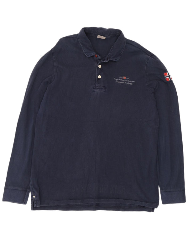 Napapijri Mens Long Sleeve Polo Shirt 2XL Navy Blue
