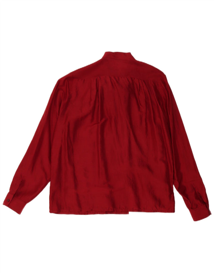 Vintage Dame Front Tie Shirt Bluse IT 46 Large Burgundy Silk