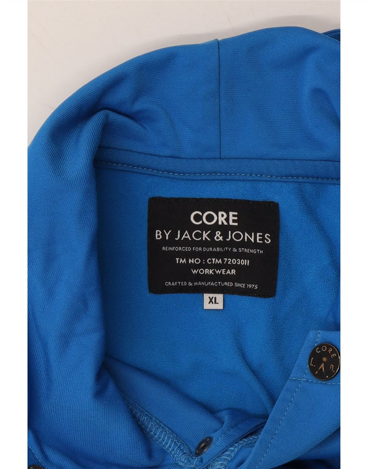 JACK & JONES Mens Button Neck Hoodie Jumper XL Blue Colourblock Polyester Vintage Jack & Jones and Second-Hand Jack & Jones from Messina Hembry 