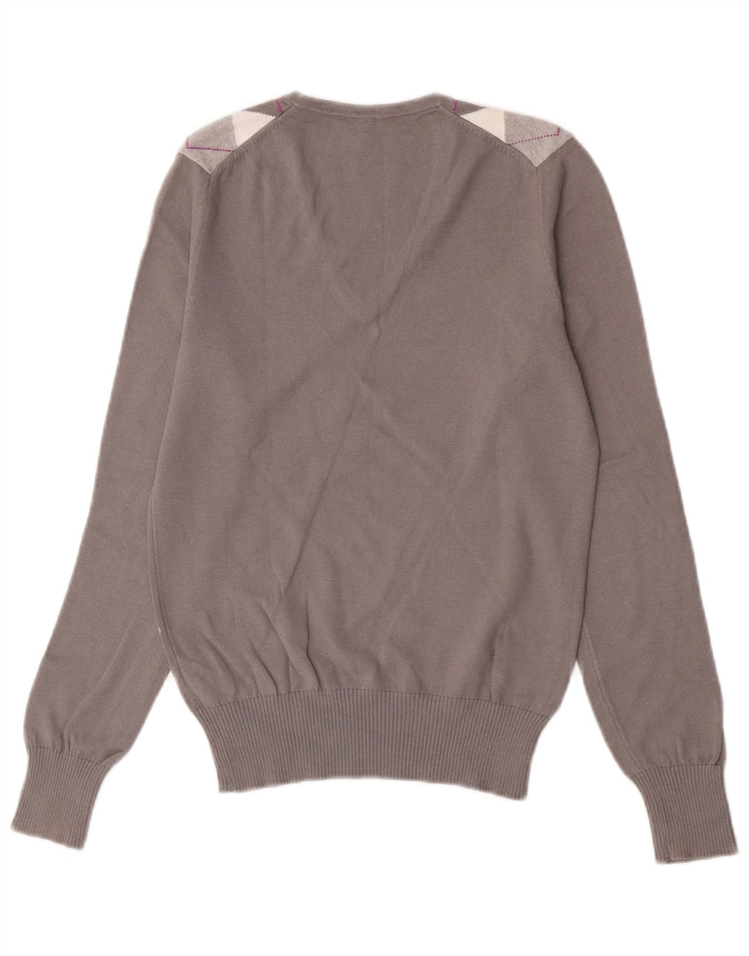 Benetton Dame V-hals sweater UK 10 Small Grey Argyle/Diamond
